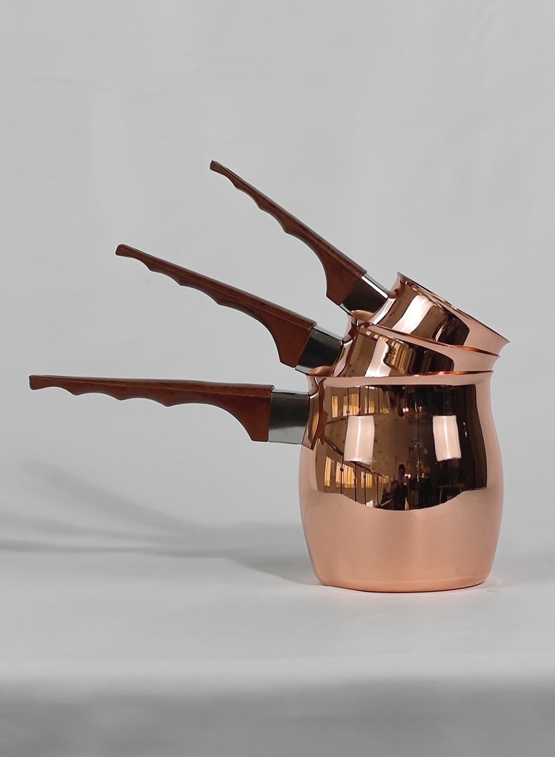 HTH Set of 3 Stainless Steel Classic Turkish Coffee Pots Wood Long Handle Coffee Warmer Milk Pot - Image 2